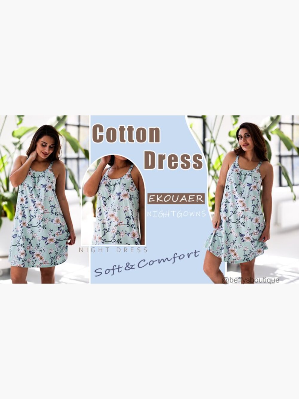 Cotton Tank Nightgown Scoop Neck Pleated Sleepshirt Sleeveless - Picture 7 of 7